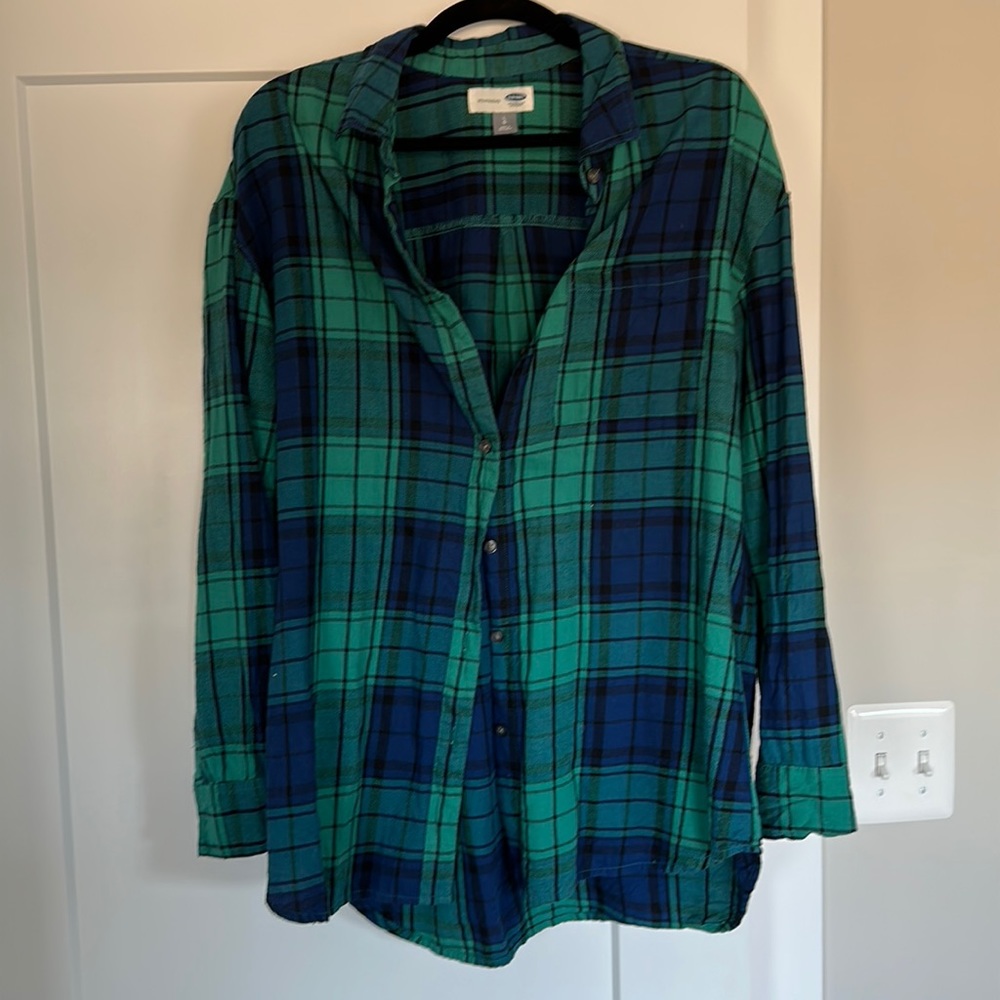 Blue and Green Flannel Large Boyfriend Fit